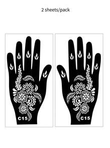 2 fogli di stencil all'henné, con disegni di luna, stelle e motivi a pois, stencil per tatuaggi temporanei per mani e piedi, modelli di mehndi con motivi traforati per il body painting delle donne, adatti per matrimoni e festival - Multicolore - Visualizzare 18