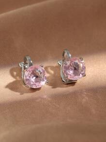 rakol 2pcs Fashionable Simple Cubic Zirconia Clip-On Earrings Gift For Women - Pink - View 1