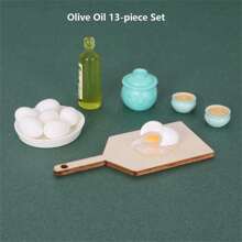 Set de 13 piezas Mini Cocina de Juguete con Aceite de Oliva, Huevos, Ollas y Sartenes de Cerámica, Juguetes para Fotografía y Decoración