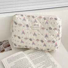 Elephant Print Cosmetic Bag, Soft Canvas Zipper Pouch, Large Capacity Toiletry Organizer For Home, Travel And Daily Use - Multicolor - View 3