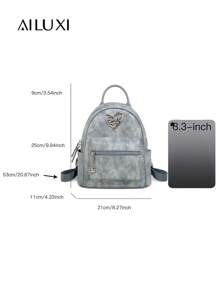 AILUXI 60004: Fashionable Heart Detail Solid Color Print Backpack For Women, Minimalist Design, Commuting & Short Trip Blue Mini Backpack - Blue - View 3