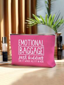 Leraar Waardering Cadeau Make-up Tas Met "EMO TIONAL BAGGAGE" Prints, Linnen Portemonnee, Cosmetische Tas, Voering, En Geen Sluiting - Perfect Voor Opvoeders En Schoolpersoneel, Leraar Bedankcadeau, Stijlvolle Casual Accessoires Voor Uitjes, Vakantie