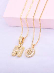 2 件/套女士字母首字母吊坠项链，26 个字母项链，配有可调节 18 英寸 - 20 英寸链条，含礼品盒，优雅的情人节礼物，适合日常佩戴 - 金黃色 - 查看 15