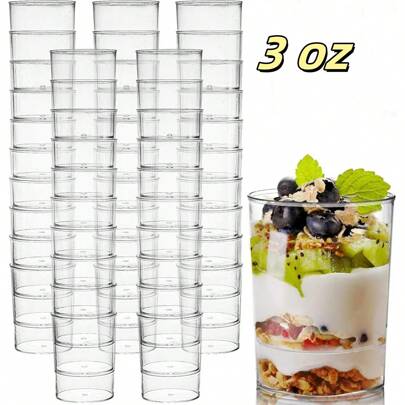 10/20pcs Mini Dessert Cups, 3 Oz Round Cups, Plastic Dessert Cups, Appetizer Dessert Cups, Cake Molds For Chocolate Desserts, Ice Cream, Pudding, Tasting Party, Mousse, Kitchen Utensils,