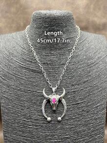 1pc Fashion Retro Western Style Metal Chain/Turquoise Pendant Necklace, Suitable For Women, Girls, Men, Boys To Match Daily Outfit, Party Accessories, Jewelry, Gift For Family/Friends/Yourself