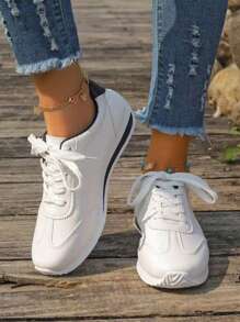 Zapatillas deportivas con cordones para mujer, de primavera y otoño, calzado casual y cómodo de color blanco
