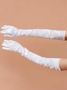1 Pair White Bridal Satin Gloves, Suitable For Formal Events And Galas,For Wedding Dress Autumn Accessories