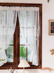 1/2 件法式白色蕾丝边咖啡厅窗帘，装饰小窗帘，适用于客厅、卧室、咖啡店 - 白色 - 查看 6