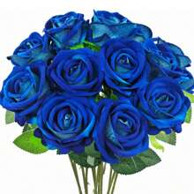 1PC/5PCS 人造花-绒布玫瑰，假植物家居房间装饰，秋季装饰，新娘花束，婚礼装饰，DIY 花环材料，生日派对装饰材料，家庭餐饮，客厅，花瓶，户外花园，春季装饰，情人节和新年礼物 - 寶藍色 - 查看 2