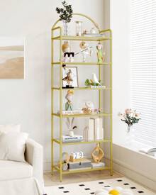 HEXCELEN Bookcase Bookshelf, Tempered Glass Bookshelves, Slim Shelving Unit For Bedroom, Bathroom, Home Office, Steel Frame,Home Decor, 5/6 Tier Gold - Vàng - Xem 2