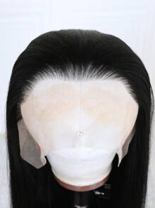 Soft Preplucked Silky Straight 13x6 Lace Front Wig With Free Part Black Color 30Inch 180Density Synthetic Glueless Daily Wear Wigs - Black - View 2