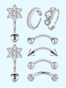 8Pcs Rook Daith Piercing Jewelry 16G Stainless Steel Curved Barbell Eyebrow Rings Helix Tragus Snug Lip Belly Button Piercing Flower CZ Daith Rook Earrings For Women Men Daily Wear, Ideal Gifts For Vacation - Multicolor - View 8