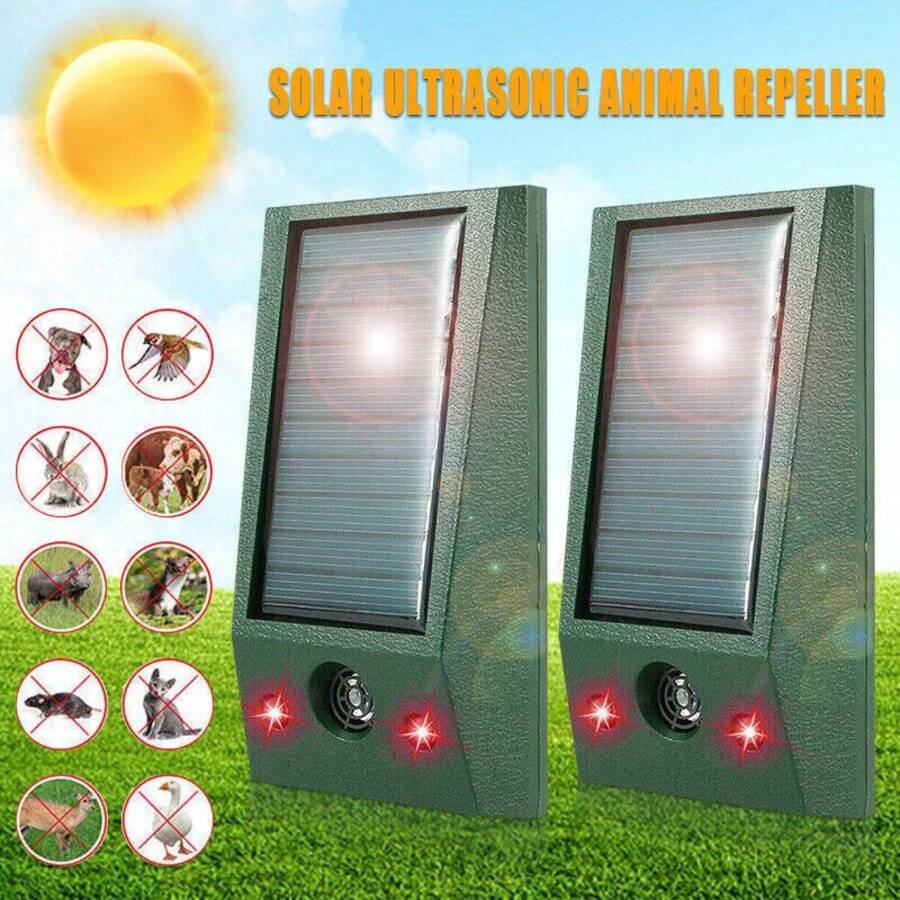 NetHong 2xSolar Powered Ultrasonic Electronic Bird Repellent Waterproof Pigeon Deterrent - Green - View 1