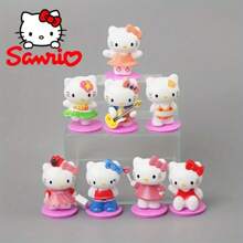Sanrio 1 Set Of 8pcs Cute Handmade Kitty Cat Doll Model, Desktop Car Decor, Home Collection Gift Gifts Birthday Graduation