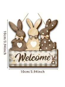 Rustic Wooden Sign - Bunny Kiss And Easter Blessing, Easter Wooden Ornaments, Farmhouse Tabletop Decor With Rabbit Silhouettes, Heart Accents & Bow Details, Holiday Home Desktop Decoration, Perfect For Home, Living Room, Or As A Gift For Easter, Rabbit Decor