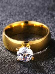 2pcs Fashion Exquisite Stainless Steel With Diamonds Couple Ring Suitable For Men And Women Daily Matching Use Holiday Dating Gift Jewellery - Gold - View 3