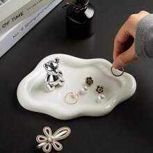 1pc Nordic Cloud-Shaped Ceramic Trinket Tray, Cute Cartoon Photo Prop Jewelry Display Dish - White - View 7