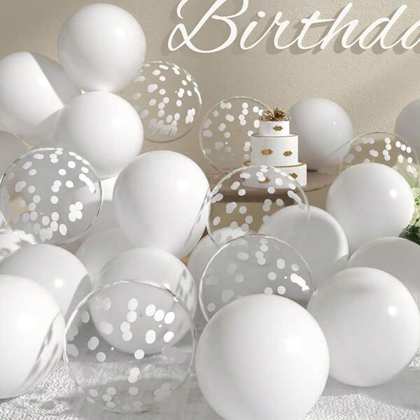 40pcs 12" Matte White Latex Balloons With Shiny Sequins, Suitable For Wedding Decoration, Birthday Party, Bridal Shower And Other Events