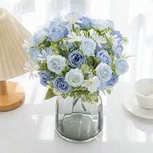 Bó hoa giả cẩm tú cầu và hoa hồng bằng lụa, 1/3/80 bông, cây nhân tạo, thích hợp cho bình hoa cưới mùa xuân, trang trí nhà cửa trong phòng khách, phòng ngủ, Ngày của Mẹ, Ngày Valentine, ngày lễ, tiệc sinh nhật, trang trí sân vườn mùa thu. - Hoa hồng Cẩm tú cầu-Màu xanh - Xem 7