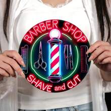 1 件 2D 活力霓虹灯“理发店”标志 - 7.87x7.87 英寸铁艺墙饰，防水防褪色，质朴的金属装饰，配有剪刀和梳子插图，复古装饰户外装饰墙饰房间装饰卧室婚礼装饰波西米亚风家居装饰花园装饰品客厅装饰客厅装饰派对装饰，随机孔位置 - 彩色 - 查看 5