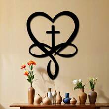 1pc Cross And Heart Shaped Iron Ornament - Suitable For Indoor/Outdoor, Applicable For Living Room, Patio And Balcony, Home Decor, Room Decor, Wall Decor Gifts Birthday Graduation
