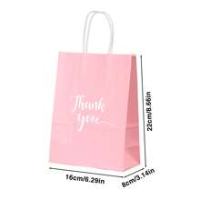 20pcs Medium Size 16x22x8cm Pink Kraft Paper Gift Bags With Handle, For Parties, Shopping, Weddings, Retail, Product Packaging - Pink - View 2