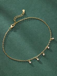 1pc 925 Sterling Silver Elegant Casual Cubic Zirconia Decor Anklet, Suitable For Daily Wear And Vacation