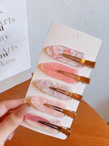 2/4 件装简约樱花粉色无缝发夹女士醋酸纤维片无弯刘海夹鳄鱼发夹发夹美发工具、美发工具、美发产品及配件，适用于理发店、美容旅行必备品 - 彩色 - 查看 1