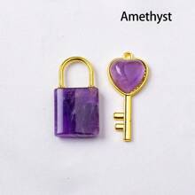 1PC Natural Crystal Gemstone Lovers Lock Key Pendant Love Shape Energy Necklace Jewelry Reiki Beloved Female Valentine's Day Gift - Couple Lock - View 10