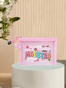 MAESTRA Letter Pattern Mesh Bag, Letter Print Zipper Makeup Bag, Transparent Mesh Storage Bag/Toiletry Bag, Gift For Her, Suitable For Cosmetics Storage, Dorm Room, Mother's Day Gift Make Up Bag - Multicolor - View 8