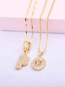 2 件/套女士字母首字母吊坠项链，26 个字母项链，配有可调节 18 英寸 - 20 英寸链条，含礼品盒，优雅的情人节礼物，适合日常佩戴 - 金黃色 - 查看 20
