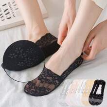 10 Pairs Women Breathable Silicone Non-Slip Invisible Anklet Socks, Fashionable Sheer Lace Short Socks, Summer