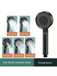 1pc High Pressure Shower Head: 5 Spray Modes, Powerful Bathroom Shower Head With Strong Mist, Mini Silicone Nozzle, Suitable For High And Low Water Flow Shower - Wall-Mounted, Plastic, Round Design Home Bathroom Decor Fall Decor Bathroom Accessories