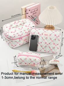 1 件/套绗缝拉链袋化妆包，时尚休闲时尚便携式化妆包，多功能，大容量大储物袋，可装钱包、口红、卫生巾、袋垫、硬币、钥匙、耳机、Air Pods、有线耳机、电缆、充电器、耳机、可爱洗漱用品收纳袋、旅行储物袋，适合女士、糖果、护士、女学生、节日礼物。