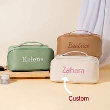 Customized Embroidered Solid Color Makeup Bag And Toiletry Bag, Ideal For Storing Cosmetics. Can Be Personalized With Your Name, Suitable For Boys And Girls. Great For Outdoor Travel And Back-To-School Season, Bridesmaid Gifts, Weddings, And Unique Holiday Gifts. - Multicolor - View 2