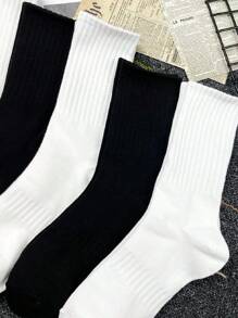 1/5pcs Pack All-Match Solid Stripe Anti-Odor Moisture Wicking Sport Socks, Versatile - Multicolor - View 14