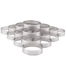 20Pcs Circular Tart Rings With Holes Fruit Pie Quiches Cake Mousse Kitchen Baking Mould Perforated Ring 8cm - Silver - View 1