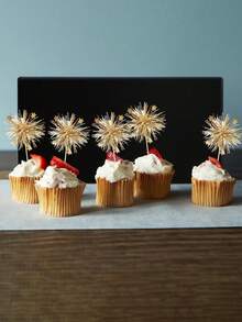 10/20/50 件铝箔烟花纸杯蛋糕装饰生日快乐蛋糕装饰闪光金属丝花饮料搅拌器鸡尾酒食物水果牙签情人节派对用品金色 - 彩色 - 查看 10