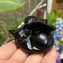 1pc Natural Black Obsidian Carved Cat, Quartz Crystal Sleeping Cat, Crystal Animal, Mineral Specimen, Home Decor, Crystal Healing, Crystal Gift, Size May Have 1-2mm Deviation - Black - View 5