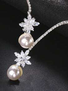 1 buc colier complet cu cristale și choker cu perle din frunze de zirconiu, colier luxos la modă din cupru și argint, potrivit pentru femei, purtare zilnică, aniversare, nuntă, petrecere, sărbătoare, colier de bijuterii de mireasă