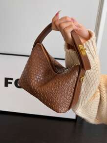 女士仿蛇皮印花纯色 PU 皮革简约风格手提包，时尚百搭