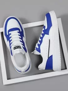 Lace-Up Casual Fashion Sneakers, , Sizes 36-45, High Style Low-Top Laidback Vulcanized Rubber Sole, Non-Slip Wear-Resistant Student Skateboard Shoes - Blue - View 2