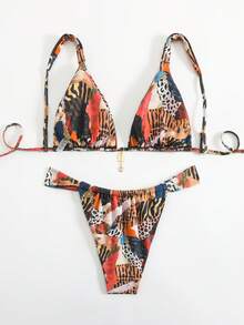 Women's Summer Beach Leopard Print Sexy Plus Size Bikini Set, Randomly Printed - Multicolor - View 2