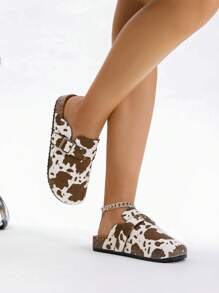 女士一脚蹬平底凉鞋，舒适简约平底拖鞋，奢华质感休闲鞋 - 棕色 - 查看 2