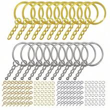 220pcs/Set 3 Colors DIY Metal Keychains With Split Ring Link Silver Gold Color Pendants Holder Rings DIY Key Chains Jewelry Making ,A Set For Making Mobile Phone Chains