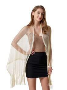 1pc 210*50cm Silk-Like Openwork Scarf/Shawl, Dual-Use Summer Headscarf & Shoulder Wrap, Gold Color