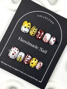 10pcs Square Shaped Handmade Asymmetrical Dotted Punk Style Luxurious Minimalist Versatile Nail Appliques, Elongating Fingers, Suitable For Party, Dance, Daily Wear; Reusable Press-On Nails Set With Jelly Gel And Buffer Block Included - Multicolor - View 5