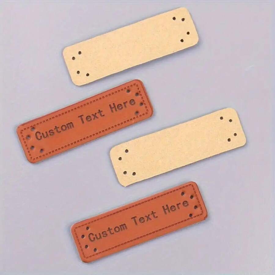 [Customized] Sewing Labels - 10/100pcs Personalized Hand-Woven Faux Leather Labels For DIY Clothing, Bags, Hats, Scarves, Christmas And Halloween Handicrafts Gifts Sewing Accessories - Custom Text, Logo - Brown - View 1