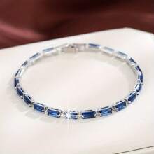 1 件女士奢华方晶锆石手链，独特设计，优雅配饰 - 銀色 - 查看 24