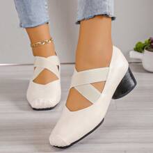 2-3 Inch Platform Mary Jane High Heel Shoes, Vintage Style Versatile Thick Heel Ballet Flats For Women, Spring Autumn - White - View 5